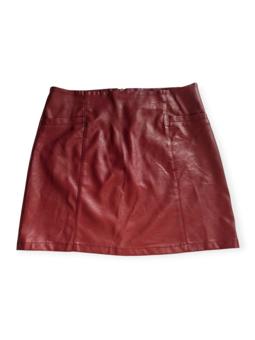 Red Faux Leather A-Line Mini Skirt Exposed Zipper L Tattoo Fall